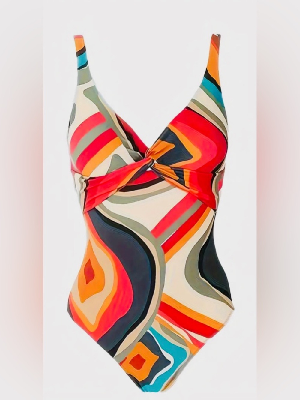 Retro Geo Print One-Piece Swimsuit & Matching Sarong Set | Size XXL | Boho - Picture 3 of 9